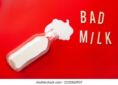 Bad Milk Text Word Lactose Intolerance Allergy. Milk Splatter. Avoid Dangerous Dairy