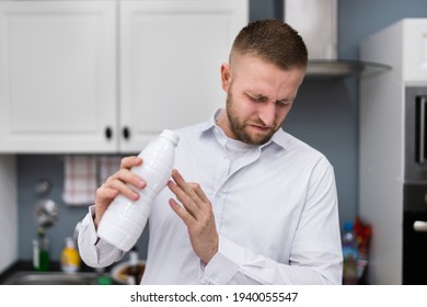 Bad Open Milk Food Bottle In Domestic Kitchen