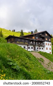 Bad Ragaz, Switzerland - June 2nd 2018.: Bergggasthaus Pardiel Hotel (guest House) At Beautiful Pizol Mountains.