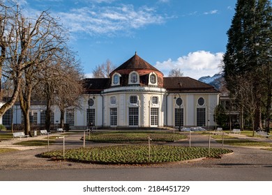 Bad Reichenhall, Germany - 2022-02-11: Concert Rotunda In The Royal Spa Garden (German: Königlicher Kurgarten)