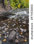 The Bad River flows through a gorge in Copper Falls State Park in Ashland County, Wisconsin in early autumn.