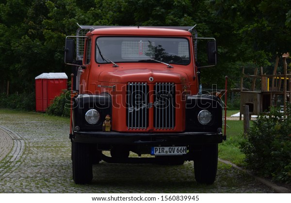 Bad Schandau - August 14, 2017: Old farming\
truck in German village.