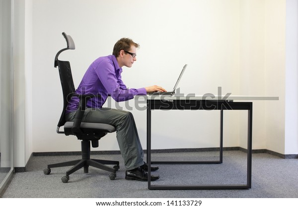 Bad Sitting Posture Laptop Shortsighted Business Stock Photo Edit