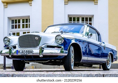 Bad Tolz, Germany - August 3: vintage car studebaker golden hawk at the kurparkviertel in Bad Tolz on August 3, 2019