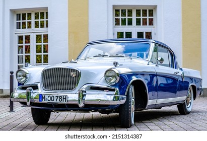 Bad Tolz, Germany - August 3: vintage car studebaker golden hawk at the kurparkviertel in Bad Tolz on August 3, 2019