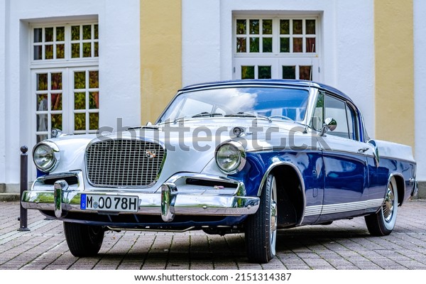 Bad Tolz,\
Germany - August 3: vintage car studebaker golden hawk at the\
kurparkviertel in Bad Tolz on August 3,\
2019