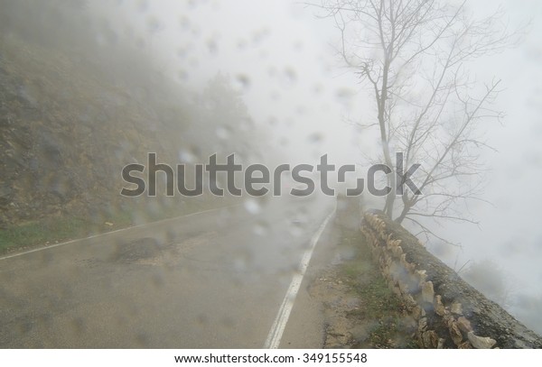Bad weather. The road in Crimean mountains down from\
the Baydar Gate