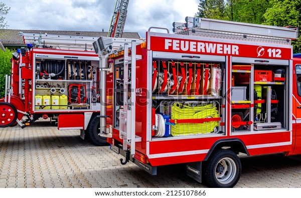 Bad Wiessee,\
Germany - May 26: typical fire department truck and equipment in\
Bad Wiessee on May 26, 2019