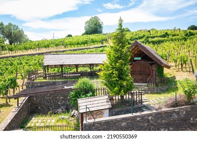 Badacsony, Hungary - July 2022: Wine Tasting Building On The Slopes Of Mount Badacsony Where You Can Taste Hungarian Wine. Famous Wine Region On The Volcanic Northern Shores Of Lake Balaton.