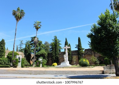 BADAJOZ, SPAIN - May 11, 2014: The Monument To The Fallen Hero (Heroe Caido) Of The Baluarte De Trinidad, A Francoist Memorial In Badajoz, Extremadura, Spain