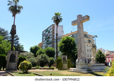 BADAJOZ, SPAIN - May 11, 2014: The Monument To The Fallen Hero (Heroe Caido) Of The Baluarte De Trinidad, A Francoist Memorial In Badajoz, Extremadura, Spain