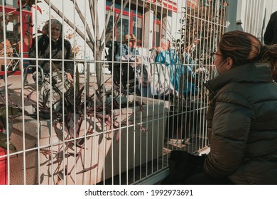 Badalona, Spain-December 24, 2020: Nursing Homes For The Elderly Were Greatly Affected By The Covid 19 Pandemic And Families Have To Follow Rigid Security Protocols To Visit Relatives