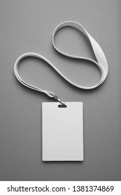 Badge, Staff Id Mockup, Name Tag Lanyard Identification Card On Grey Background.