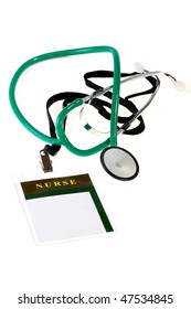 Badge For The Staff Nurse Together With A Stethoscope.