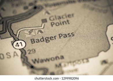 Badger Pass. California. USA On A Map