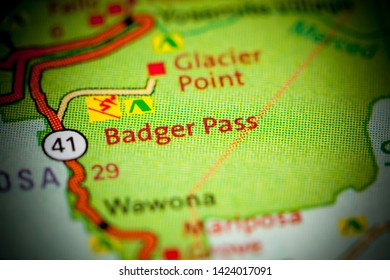 Badger Pass. California. USA On A Map