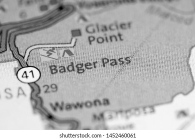 Badger Pass. California. USA On A Map