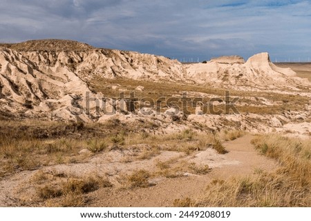 Badlands Country on Pawnee National Grassland in Northeastern Colorado. A two mile hiking trail winds through the Pawnee Buttes Grassland on the Plains of Weld County. 