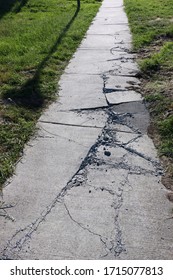 Badly Cracked Sidewalk In Need Of Repair.