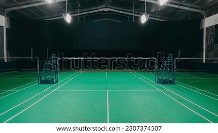 Badminton court without people at night
