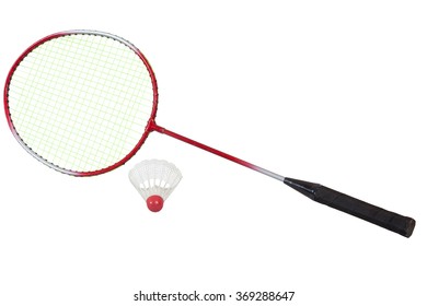 the badminton racket with shuttlecock isolated on white background