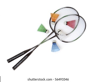 Badminton rackets with color shuttlecocks - Shutterstock ID 56493346