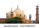 Badshahi Mosque is a Mughal-era imperial mosque located in Lahore on a white background copy text space