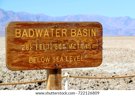Badwater Basin Sign in Death Valley National Park, California, USA.