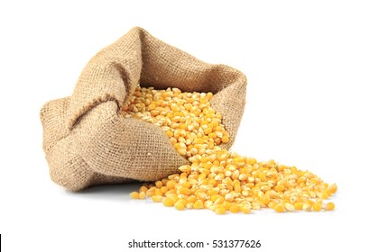 Bag With Corn Seeds Isolated On White