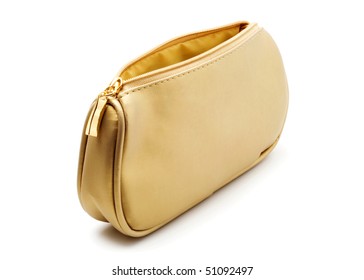 Bag For Cosmetics Gold Color, White Background