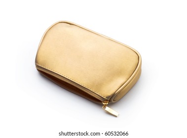 Bag For Cosmetics Gold Color, White Background