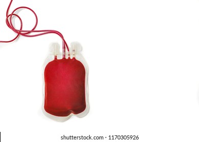A bag of fresh blood or packed red cells, isolated on white background for donation or therapy or exchanged transfusion.  Bag of blood without labelled sticker.