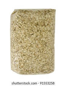 Bag Of Large Flake Organic Quick Oats On A White Background