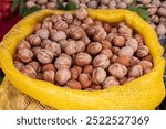 a bag of shelled walnuts, shelled walnuts in yellow sack. High quality photo