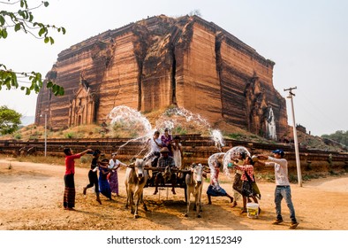 Bagan / Myanmar - 04052017: People Playing In Water Festival