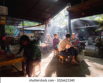 BAGAN, MYANMAR - DECEMBER 04,2017: Local Coffee Shop, Here Is Popular For Local People In The Morning. Some Bread, A Cup Of Tea Or Coffee Can Get At Here.