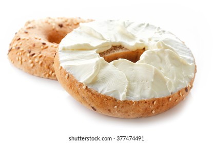 Bagel With Cream Cheese Isolated On White Background