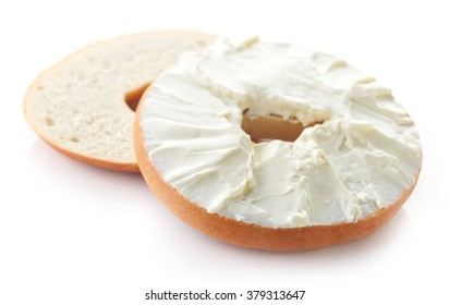 Bagel With Cream Cheese Isolated On White Background