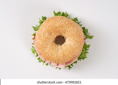 Bagel Sandwich With Ham On White Background