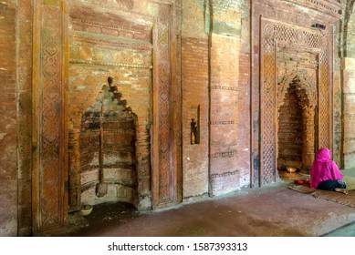 BAGERHAT,BANGLADESH - OCTOBER 31,2019 - View Of The Mihrab In The Nine Dome Mosque In Bagerhat. Bagerhat Is Town And District In South-western Bangladesh.