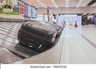 baggage claim area in the airport, abstract luggage line  with many suitcases