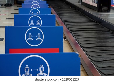 Baggage Claim Area With Social Distance Markings