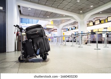 Baggage On Trolley Ready For Checkin In Airport