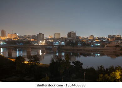 Baghdad, Iraq - 25 03 2019: Sinak Bridge, Night Of Baghdad, From The View Of Al-Mansour Hotel,  Baghdad
