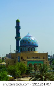 Baghdad, Iraq – December 31, 2014: A Picture Of Fardous Mosque Or As It Is Called 17 Ramadan Mosque During The Night, Contains One Dome And One Minaret, 