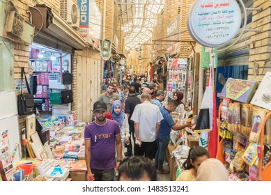 Baghdad, Iraq – July 5, 2019: A Lot Of  People At A Street Market During A Heat Day Looking For Buying, Amazing Shopping Day.