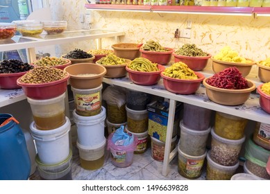 Baghdad, Iraq – June 28, 2019: Various And Colorful Fruits,olives, Legumes And Seeds.Traditional Iraqi Food.