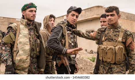 Baghouz, North East Syria, March, 15, 2019. Fighters From Raqqa Belonging To The SDF Syrian Democratic Forces Getting Ready For The Fight Aganist IS.
 