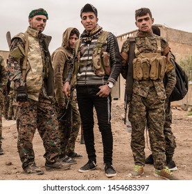 Baghouz, North East Syria, March, 15, 2019. Fighters From Raqqa Belonging To The SDF Syrian Democratic Forces Getting Ready For The Fight Aganist IS.
 