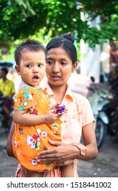 Bago, Myanmar. 16 Th August, 2019: Portrait Of Burmese Humble Family